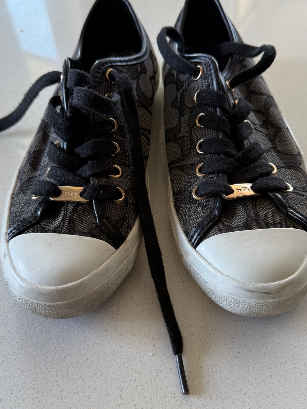 Coach Black Signature Jacquard Low-Top Sneakers with White Toe Caps